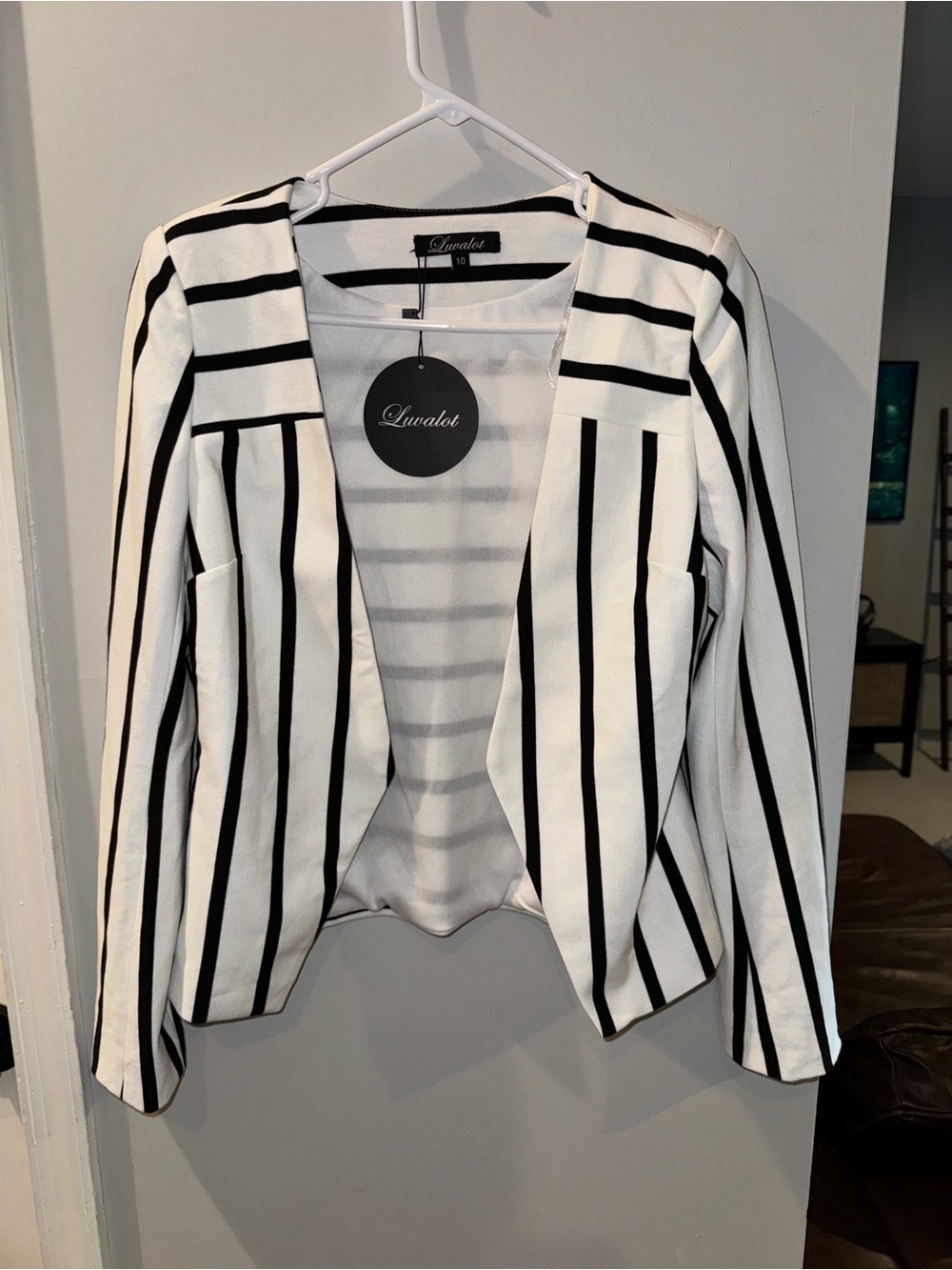 Lunatel Black & White Striped Open Blazer
